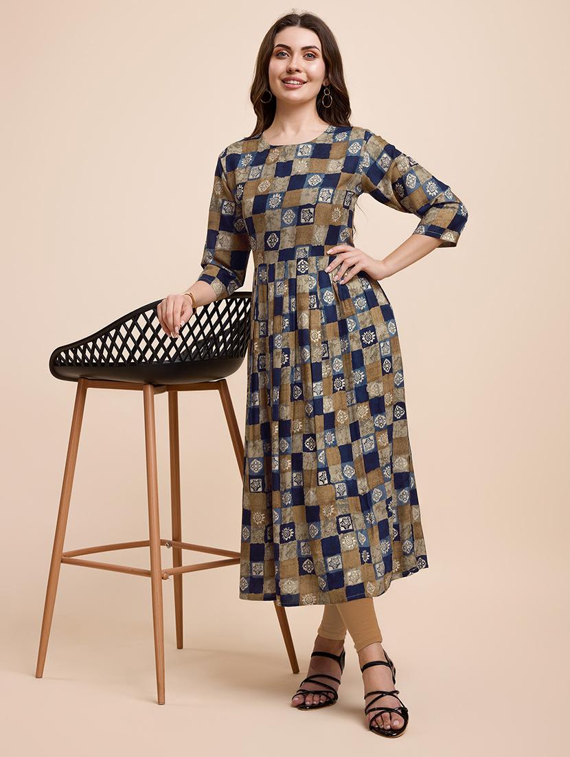 women three quarter sleeve flared kurta - 21339798 - Standard Image - 3