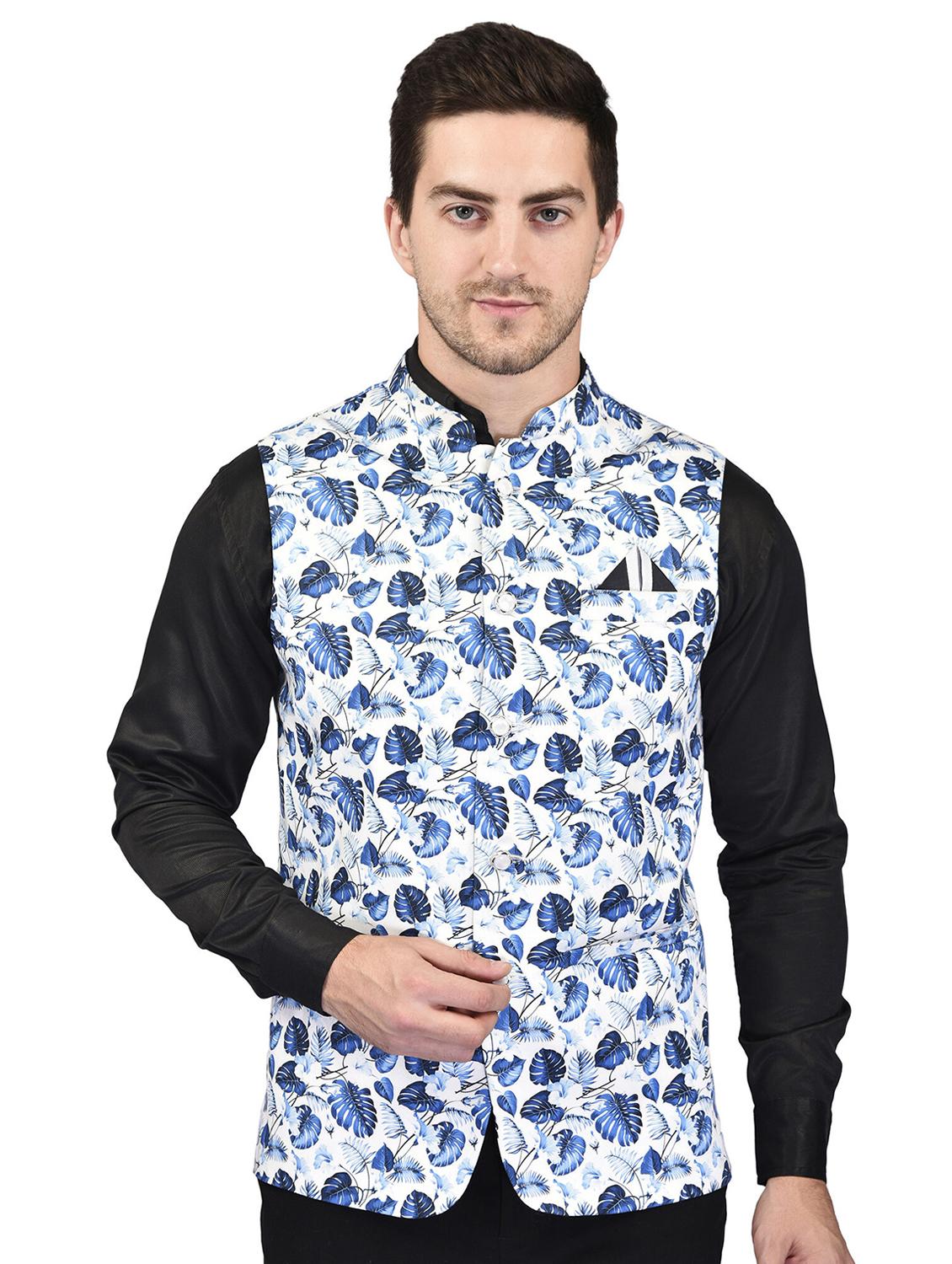 men mandarin neck printed nehru jacket - 21340559 - Zoom Image - 0