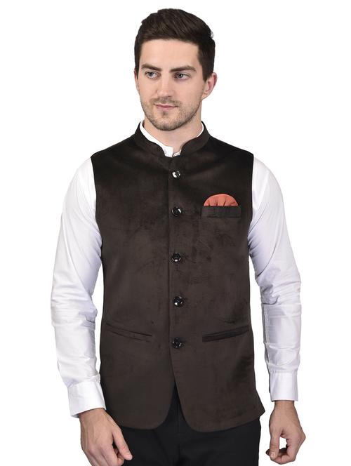 men mandarin neck solid nehru jacket - 21340561 - Standard Image - 0