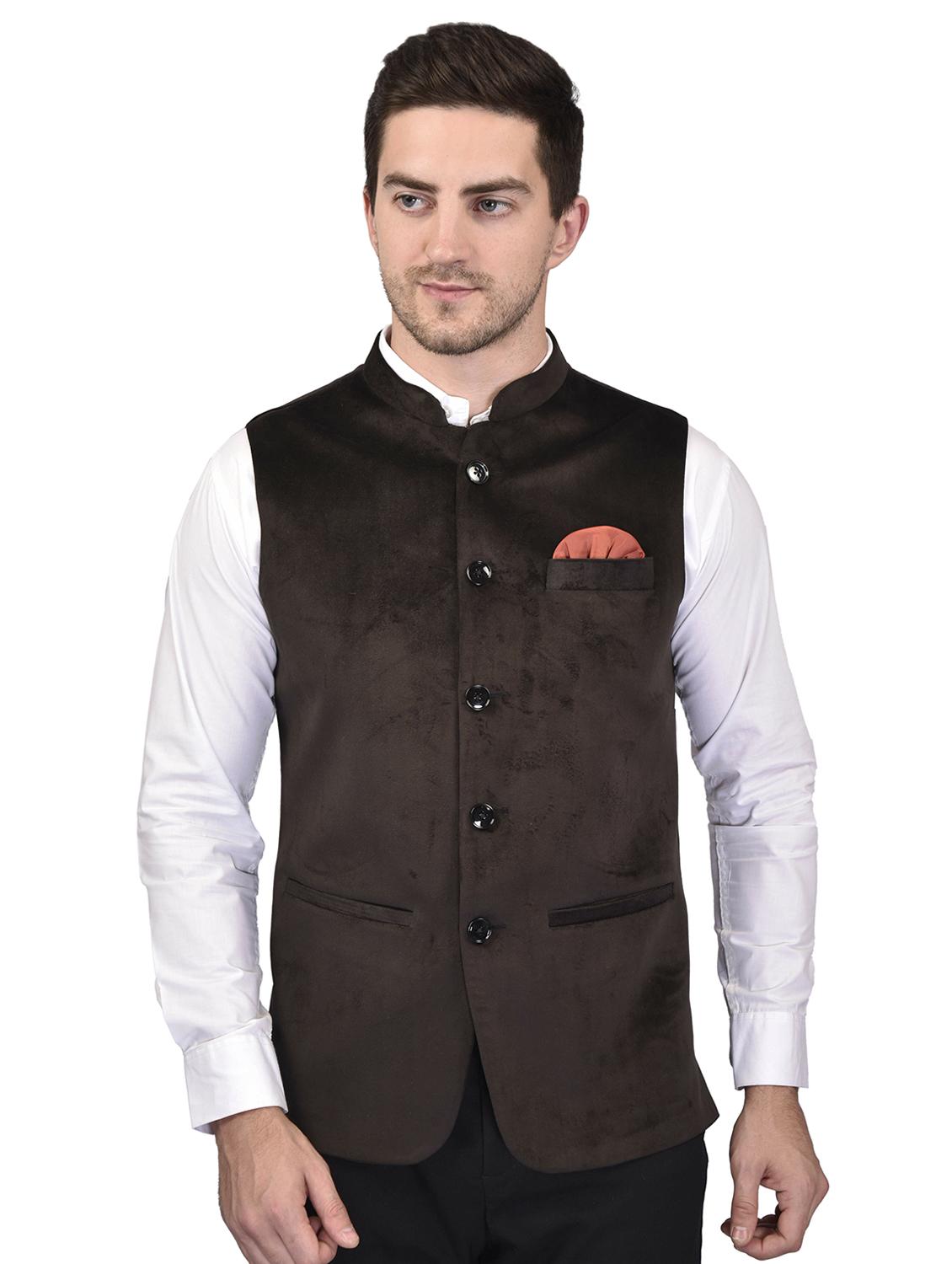men mandarin neck solid nehru jacket - 21340561 - Zoom Image - 0