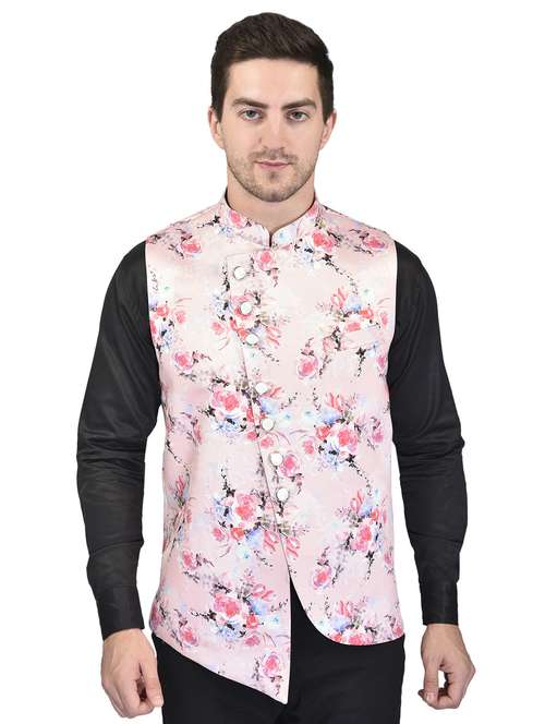 men mandarin neck printed nehru jacket - 21340575 -  Standard Image - 0