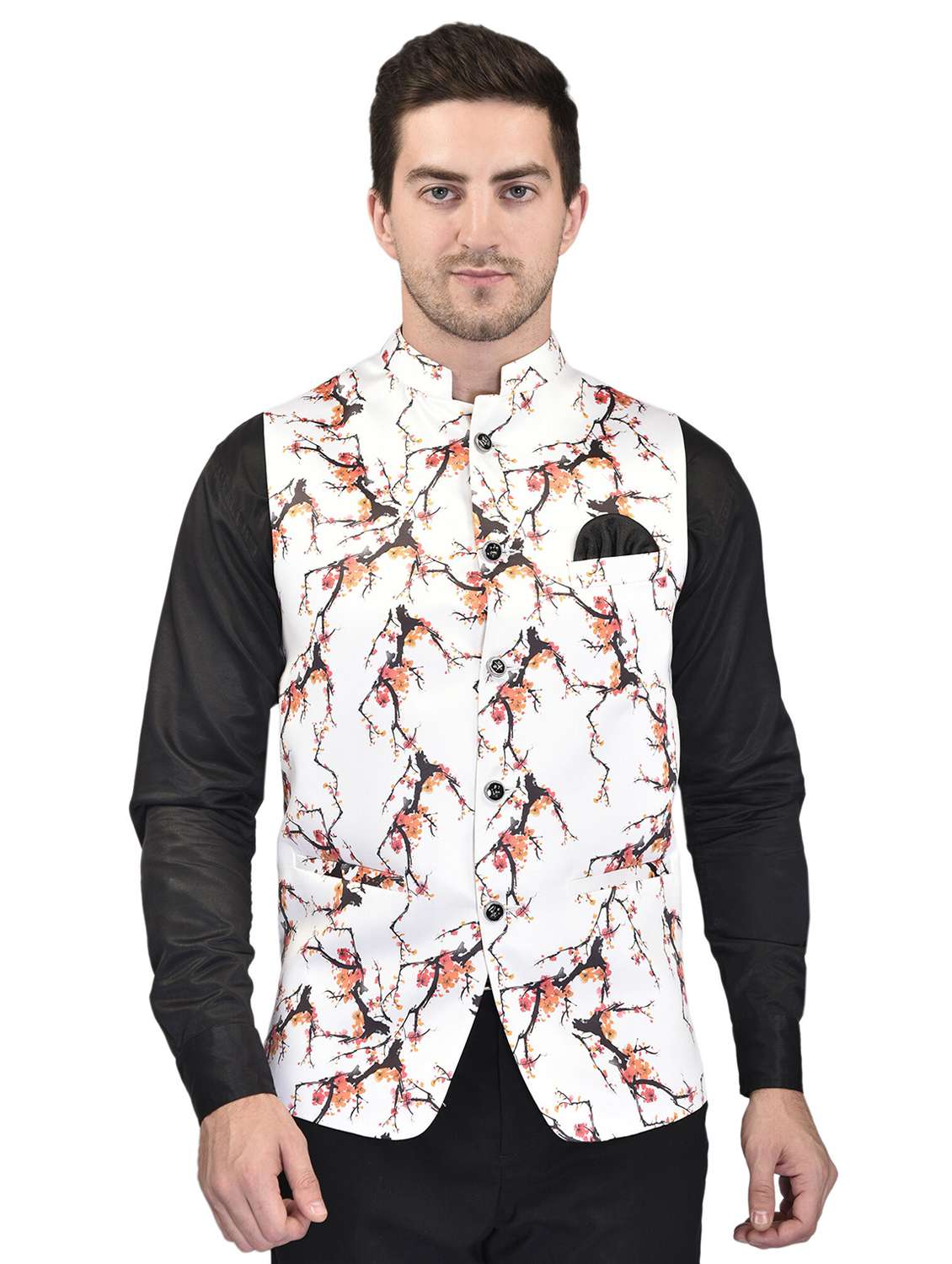 men mandarin neck printed nehru jacket - 21340579 -  Zoom Image - 0