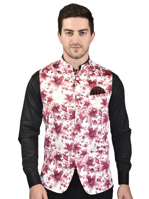 men mandarin neck printed nehru jacket - 21340583 - Standard Image - 0