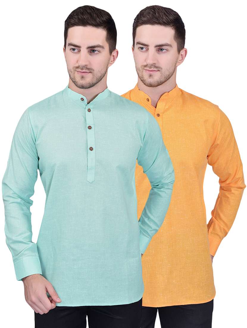 men pack of 2 solid short kurtas