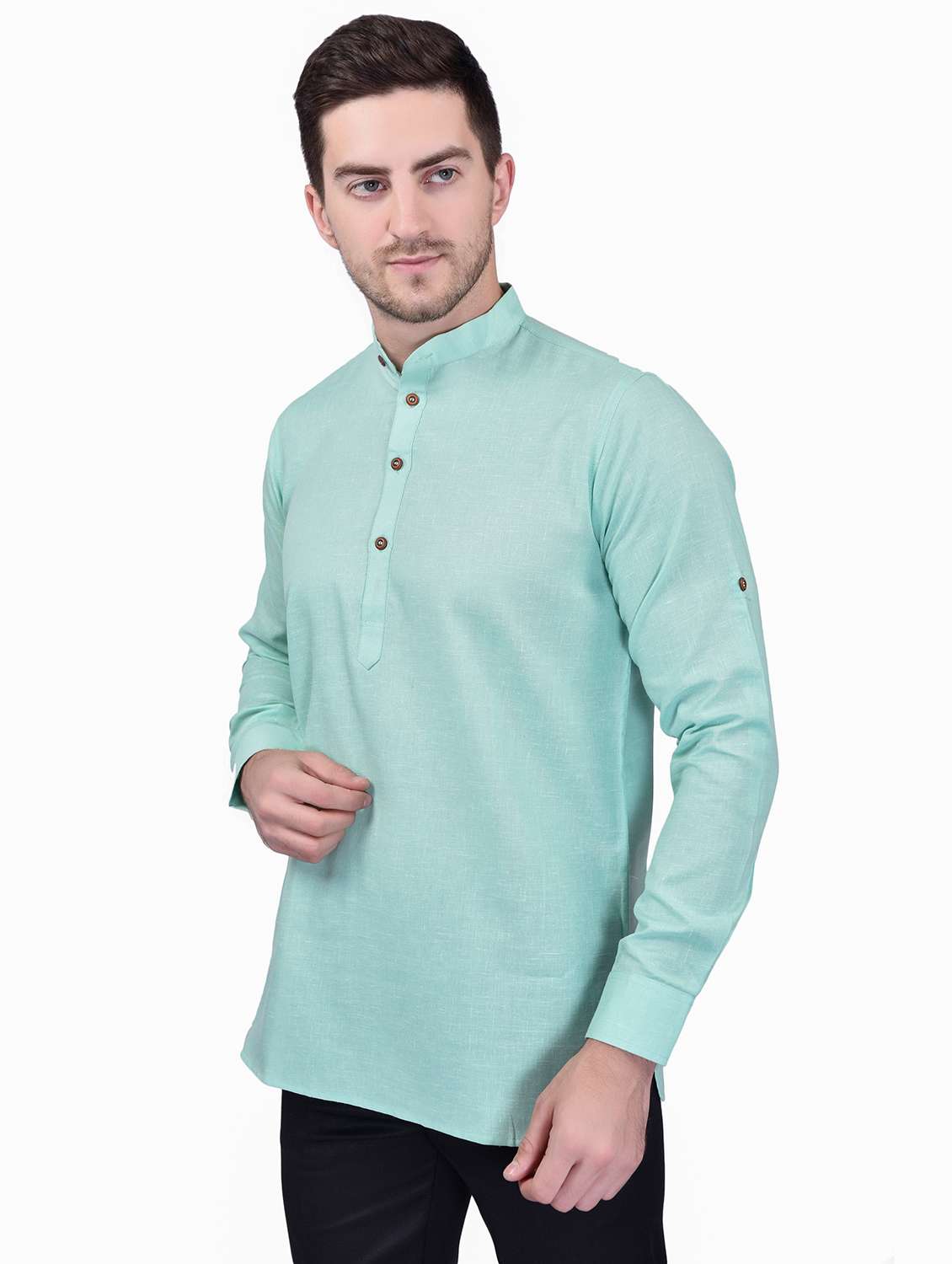 men pack of 2 solid short kurtas - 21340601 -  Standard Image - 3