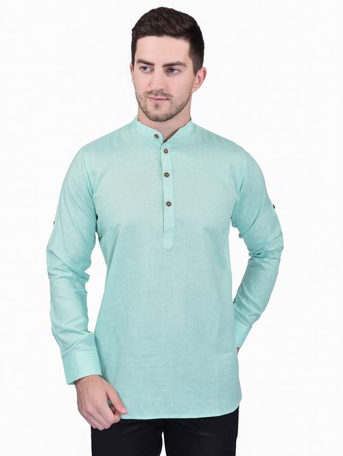 men mandarin neck solid short kurta - 21340611 -  Standard Image - 0