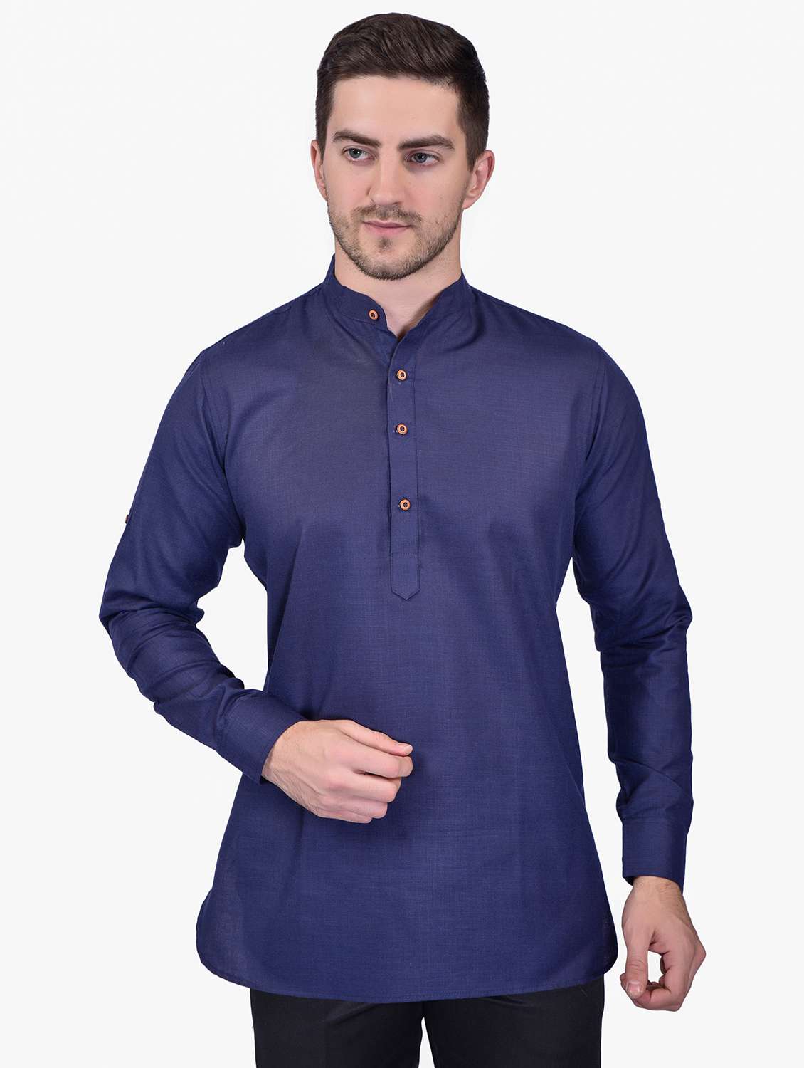 men mandarin neck solid short kurta