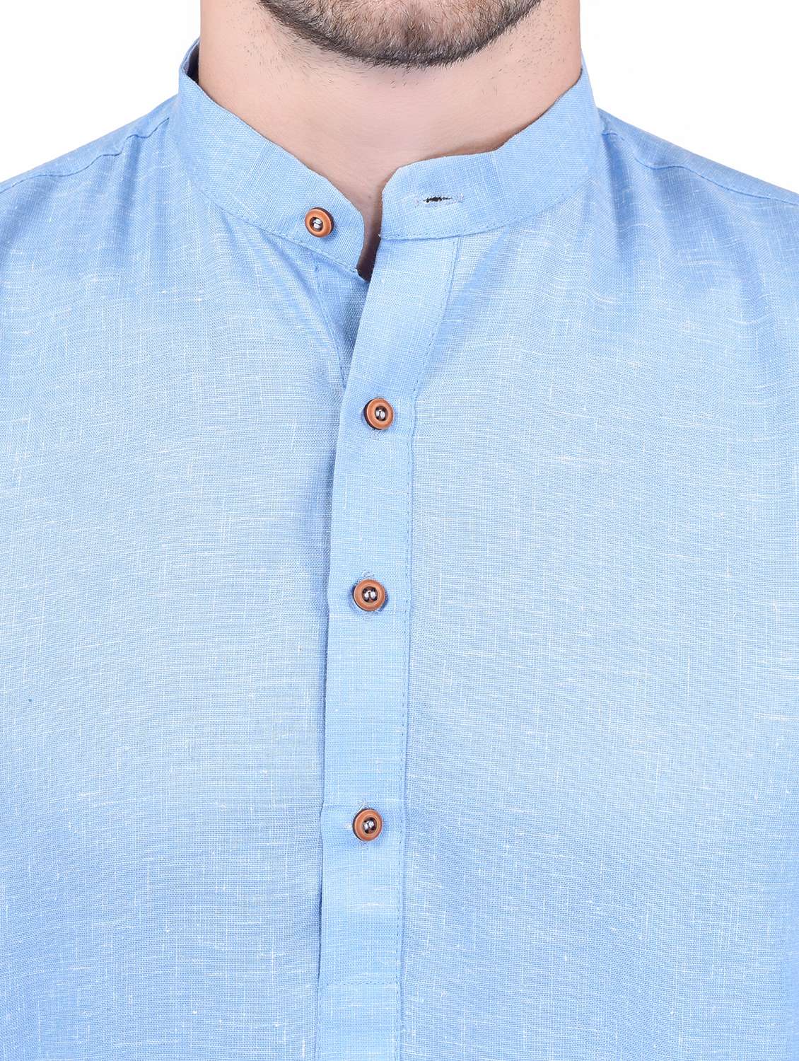men mandarin neck solid short kurta - 21340614 -  Standard Image - 3