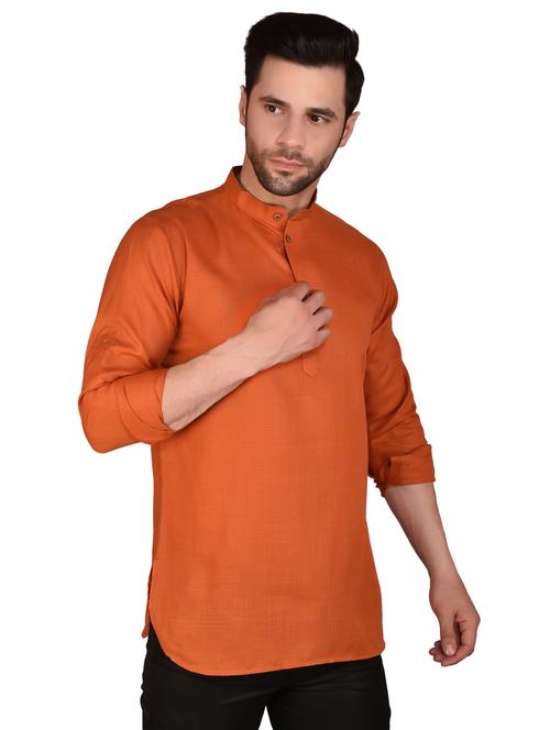 men mandarin neck solid short kurta - 21340617 -  Standard Image - 0