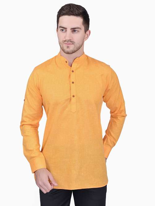 men mandarin neck solid short kurta - 21340623 - Standard Image - 0