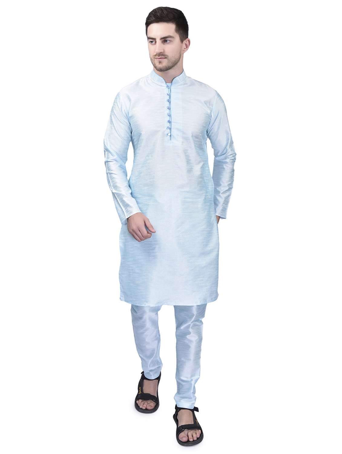 men light blue pure silk kurta pyjama ethnic wear set
