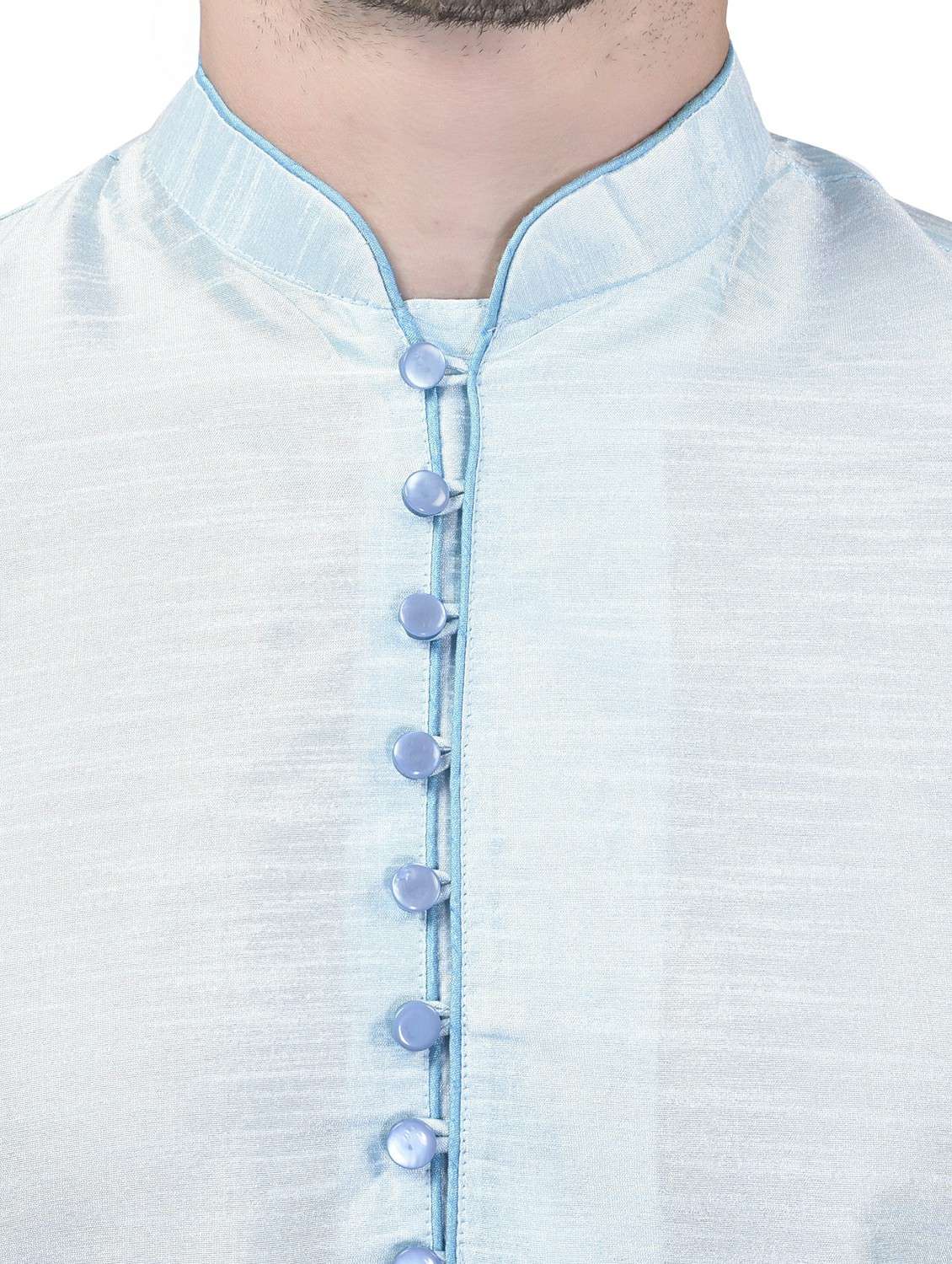 men light blue pure silk kurta pyjama ethnic wear set - 21340674 -  Standard Image - 3