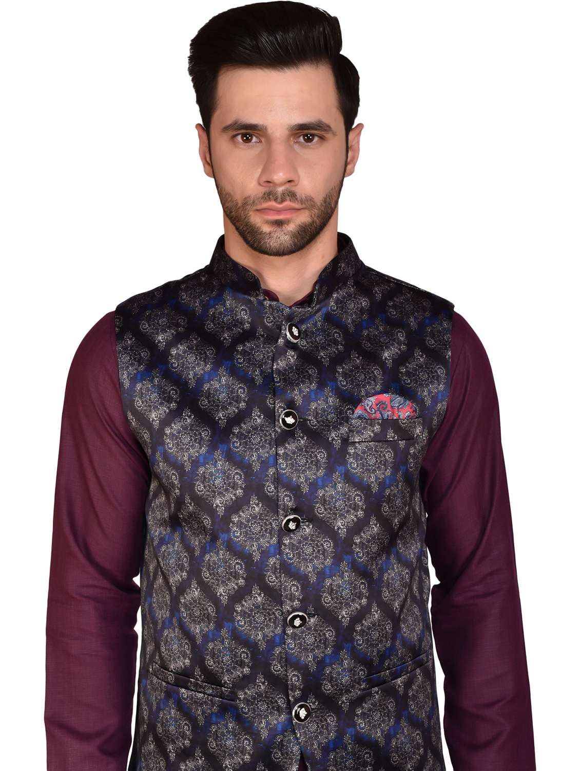 men silk blend kurta pyjama with jacket - 21340742 - Standard Image - 3