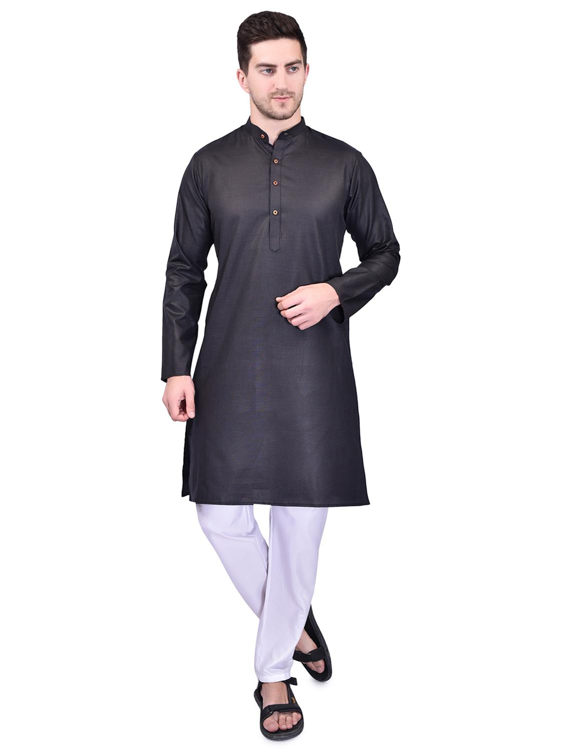 black cotton blend kurta pyjama ethnic wear set