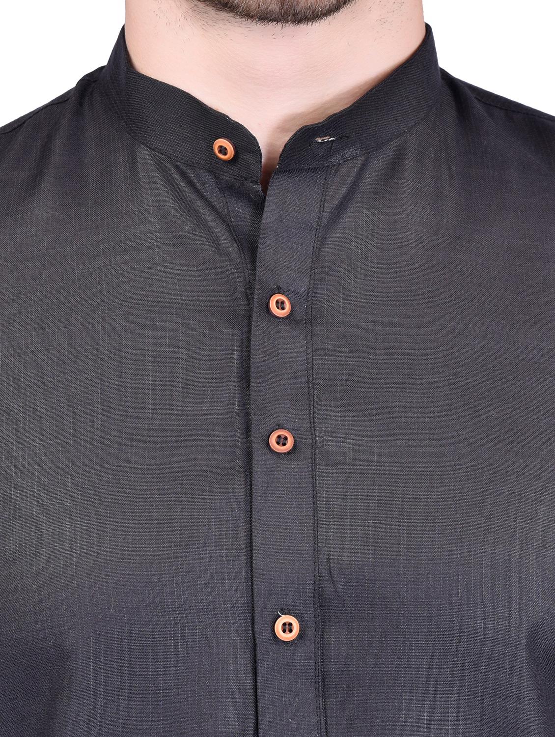 black cotton blend kurta pyjama ethnic wear set - 21340760 - Standard Image - 3