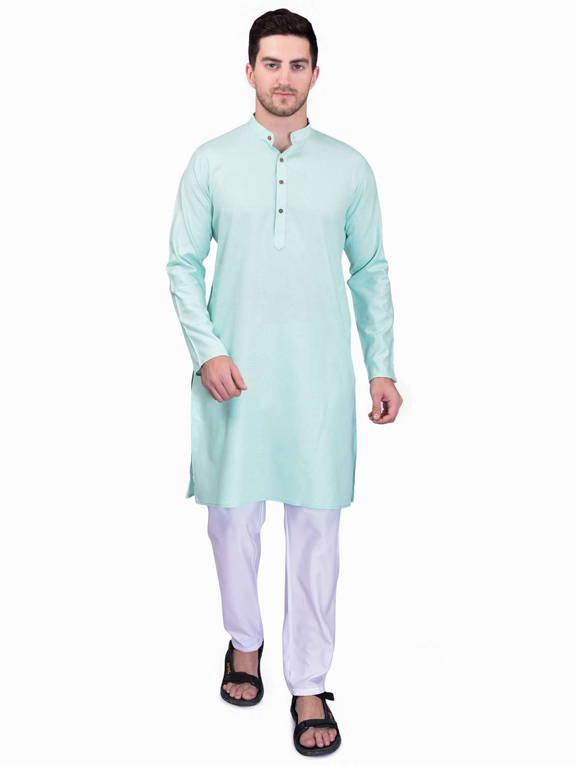 sky blue cotton blend kurta pyjama ethnic wear set