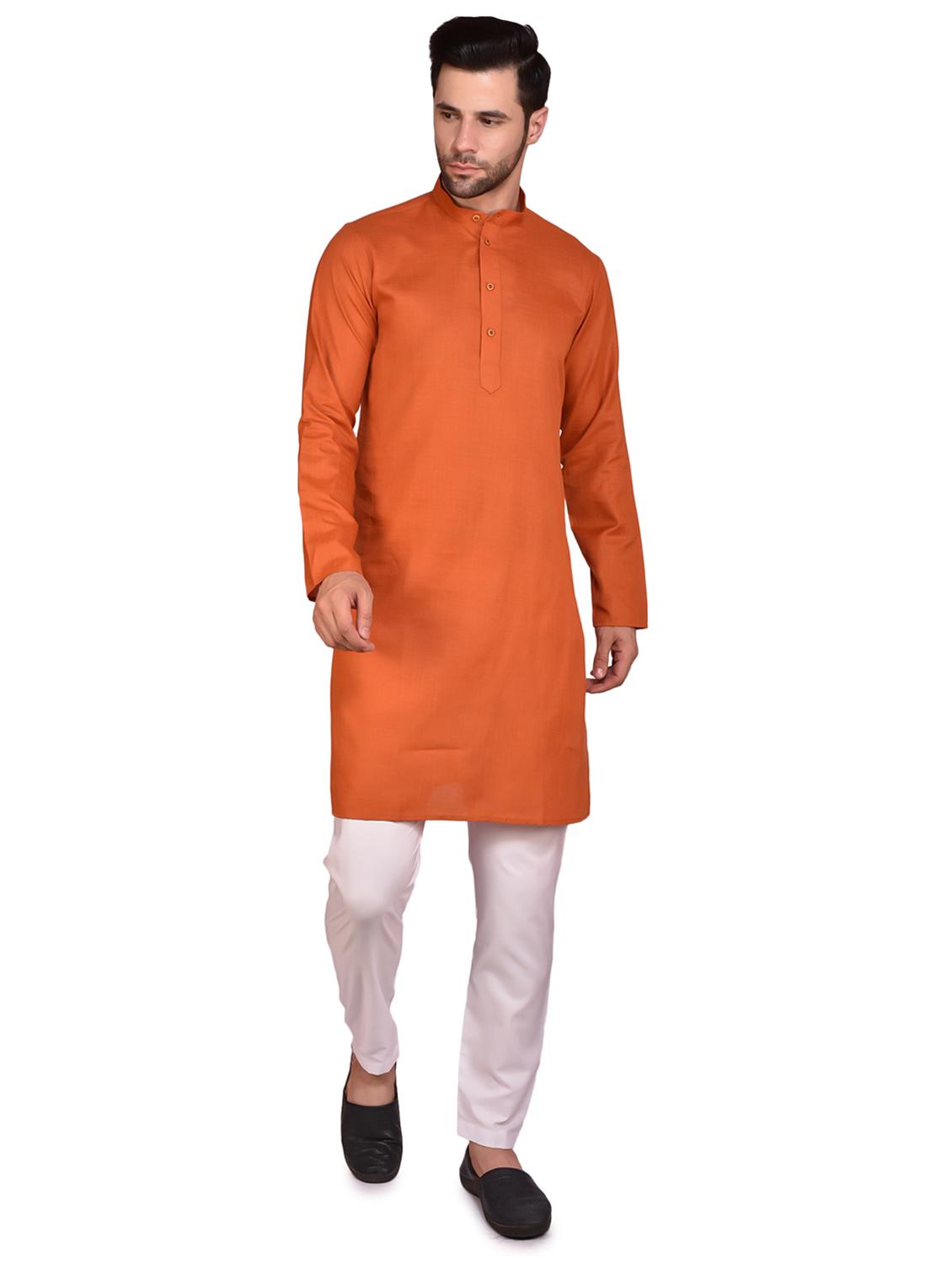 orange cotton kurta pyjama ethnic wear set - 21340775 -  Zoom Image - 0