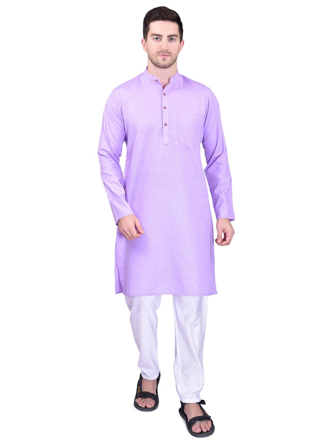 purple cotton blend kurta pyjama ethnic wear set