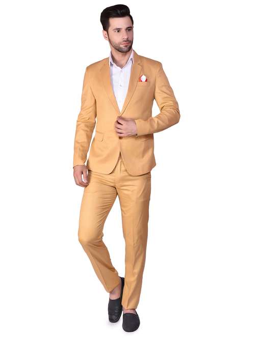 men orange cotton blend single breasted casual blazer - 21340821 -  Standard Image - 0
