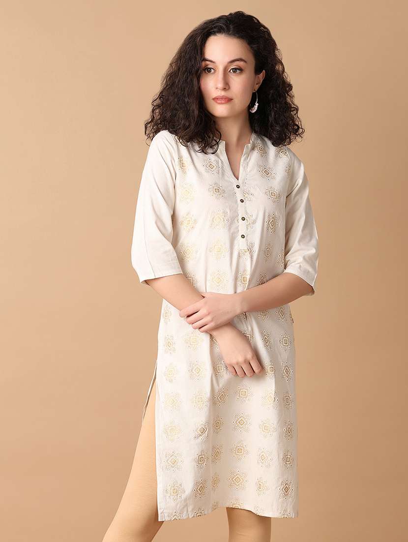 women off-white printed a-line kurta