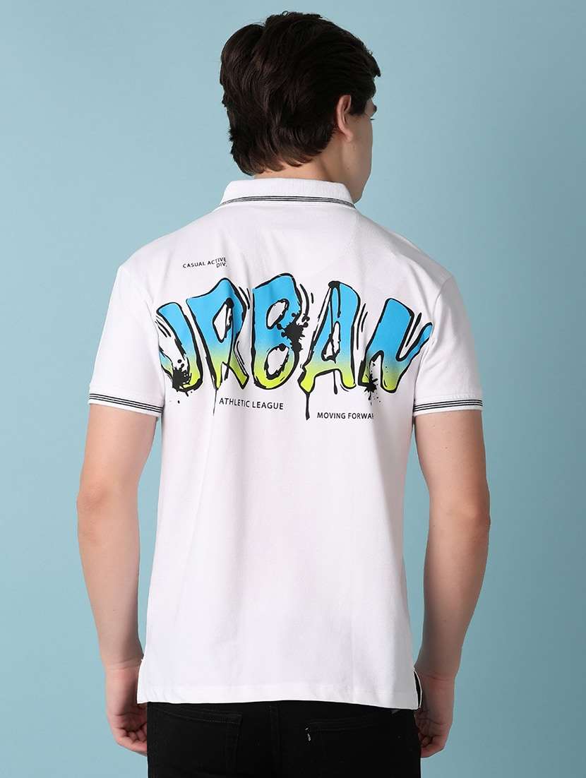 men back print short sleeves polo t-shirt