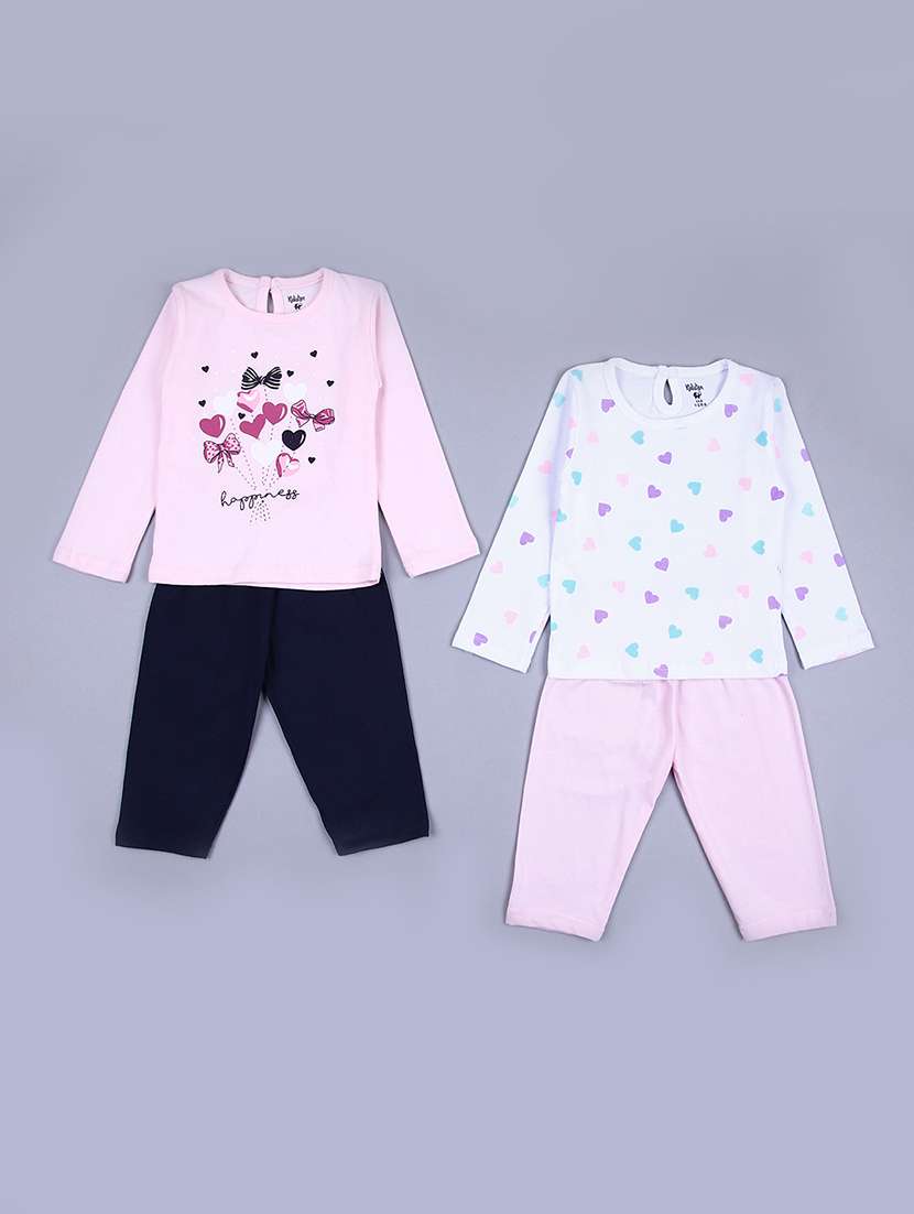 girls pack of 2 printed full length set