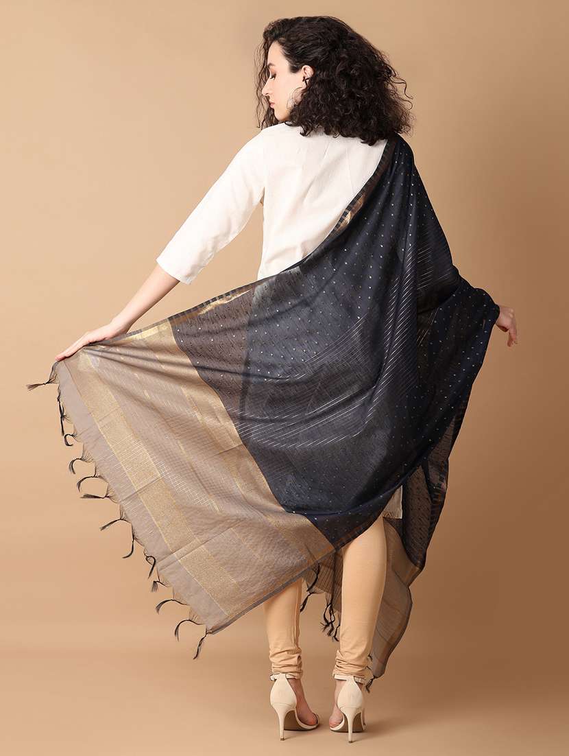 women navy blue self design dupatta - 21341773 -  Standard Image - 3