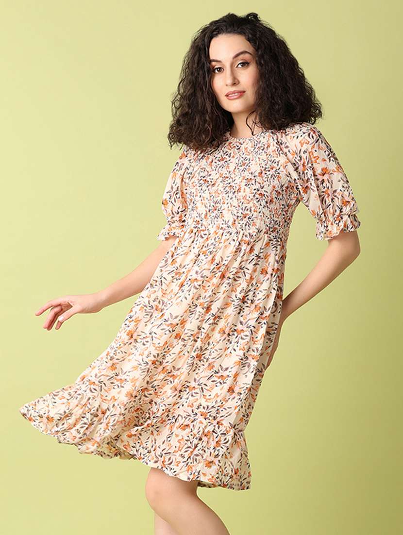 women florals puff sleeves fit & flare dress - 21341778 -  Standard Image - 3
