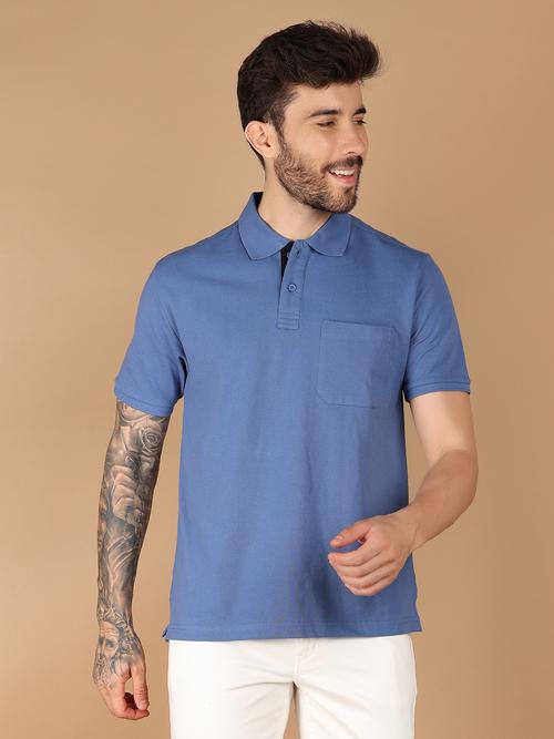 men blue regular fit plain short sleeve polo t-shirt - 21341788 -  Standard Image - 0