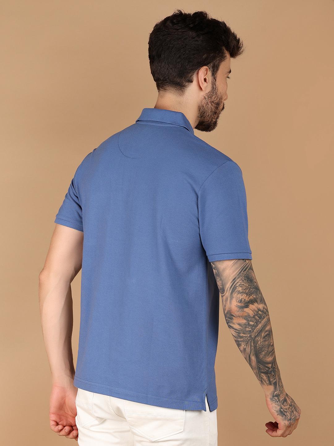 men blue regular fit plain short sleeve polo t-shirt - 21341788 - Standard Image - 5