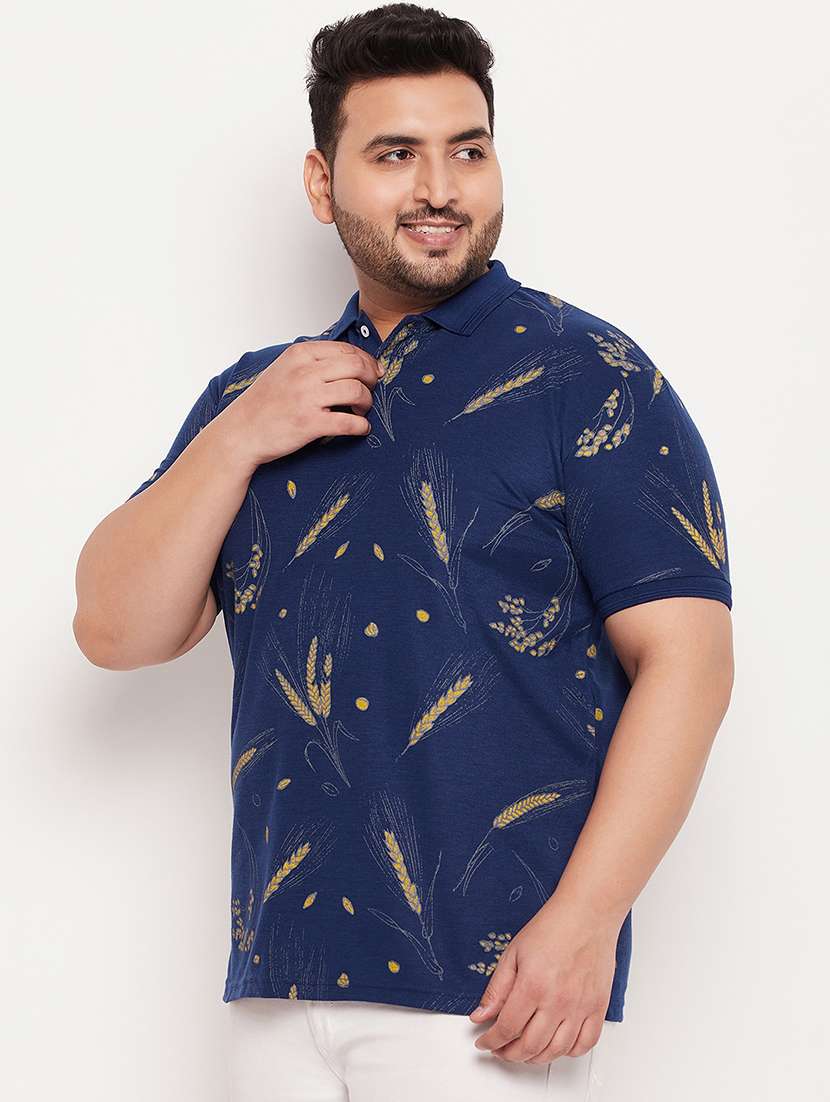 men polo neck printed plus size t-shirt