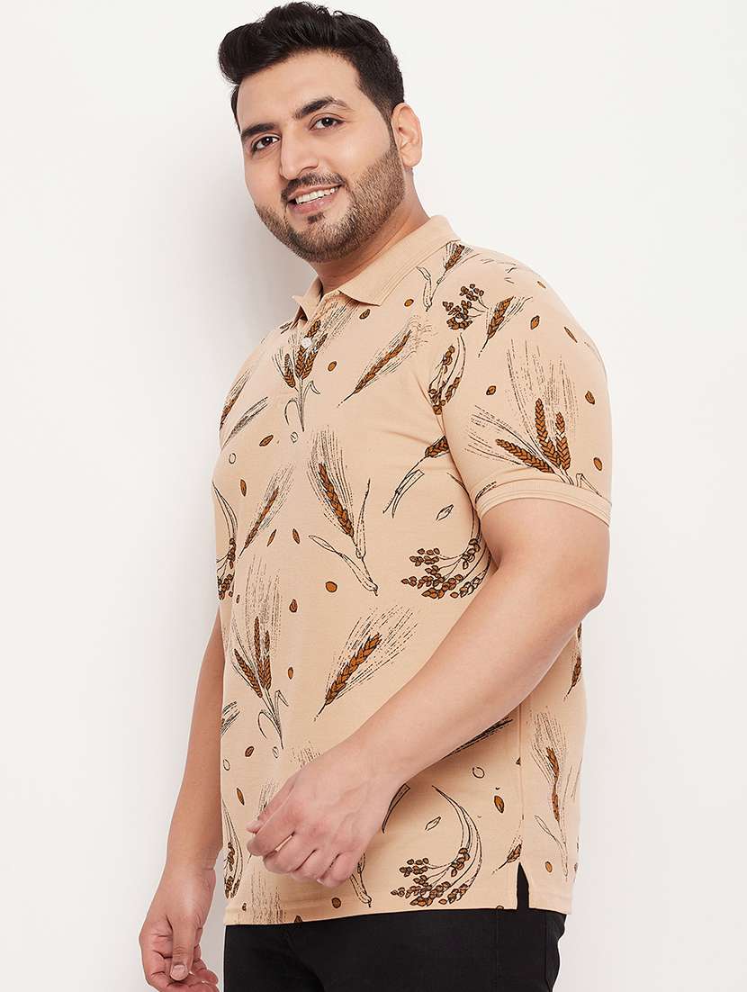 men polo neck printed plus size t-shirt