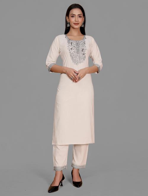 women off white embroidered kurta pant set  - 21344032 -  Standard Image - 0