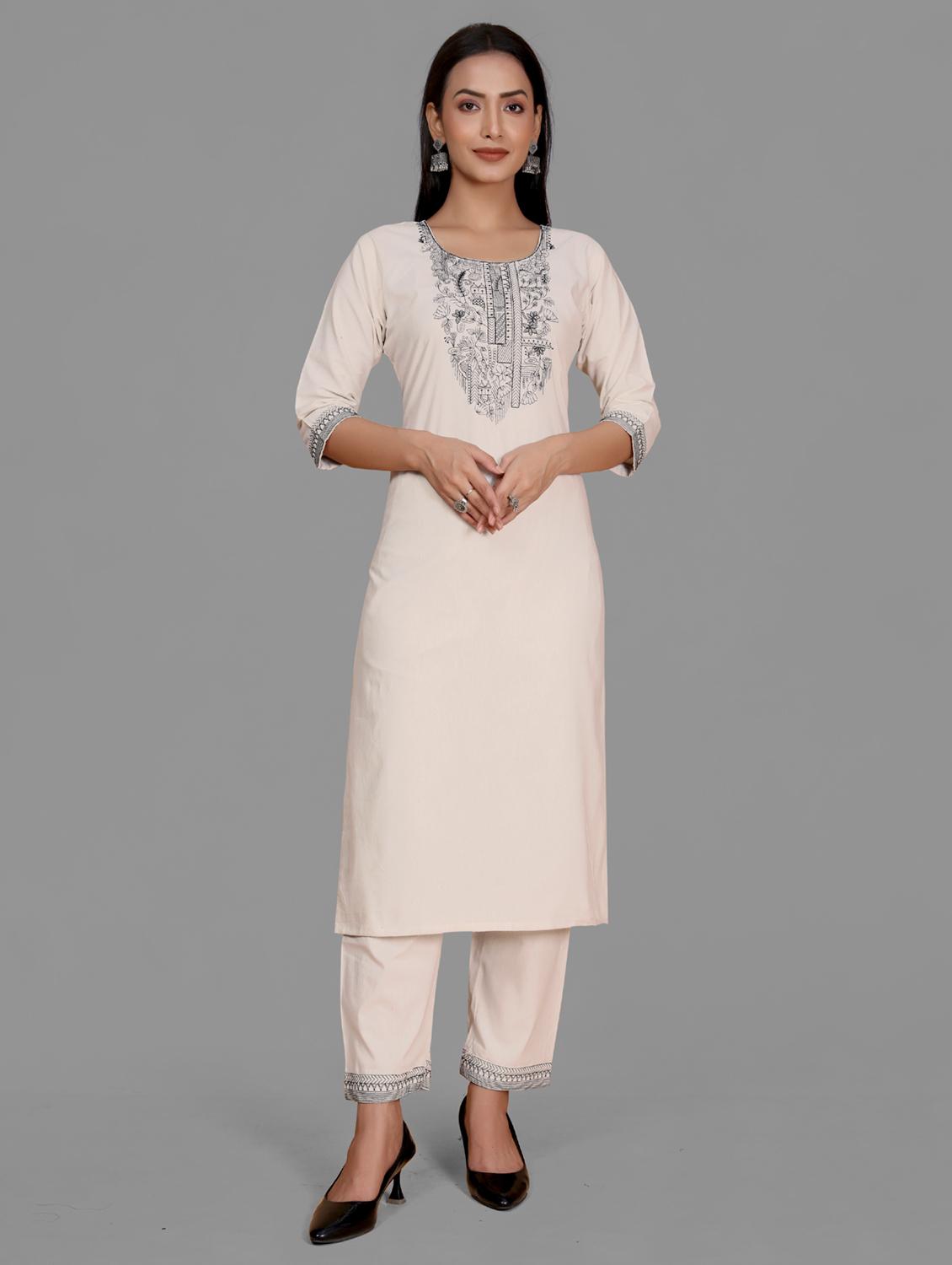 women off white embroidered kurta pant set  - 21344032 -  Zoom Image - 0