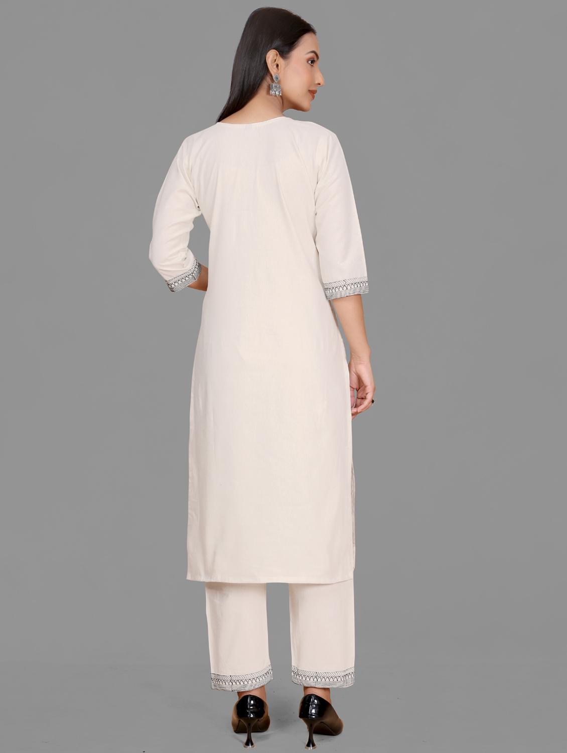 women off white embroidered kurta pant set - 21344032 - Standard Image - 3