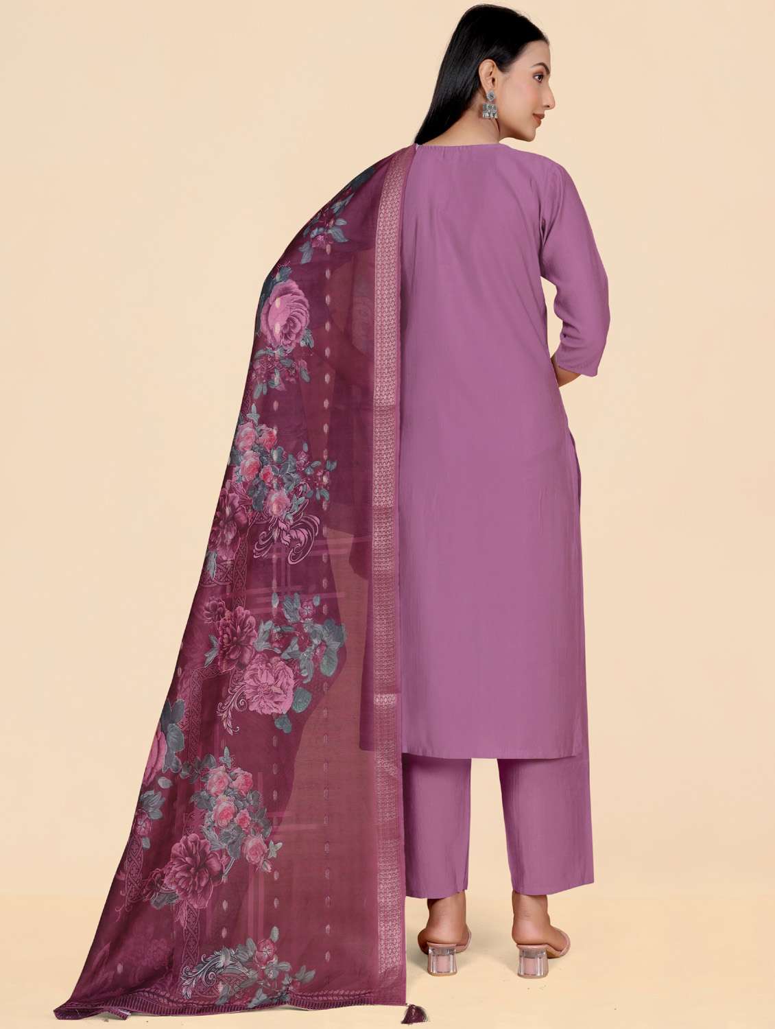 lavender kurta palazzo set - 21344036 - Standard Image - 3