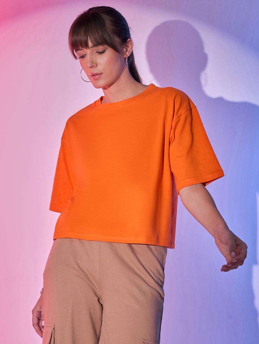 women orange cotton boxy t-shirt - 21344183 - Zoom Image - 0