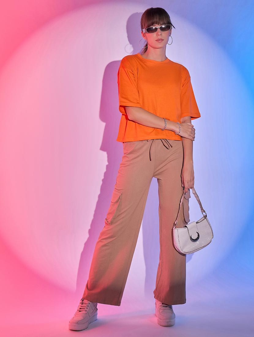 women orange cotton boxy t-shirt - 21344183 - Standard Image - 3