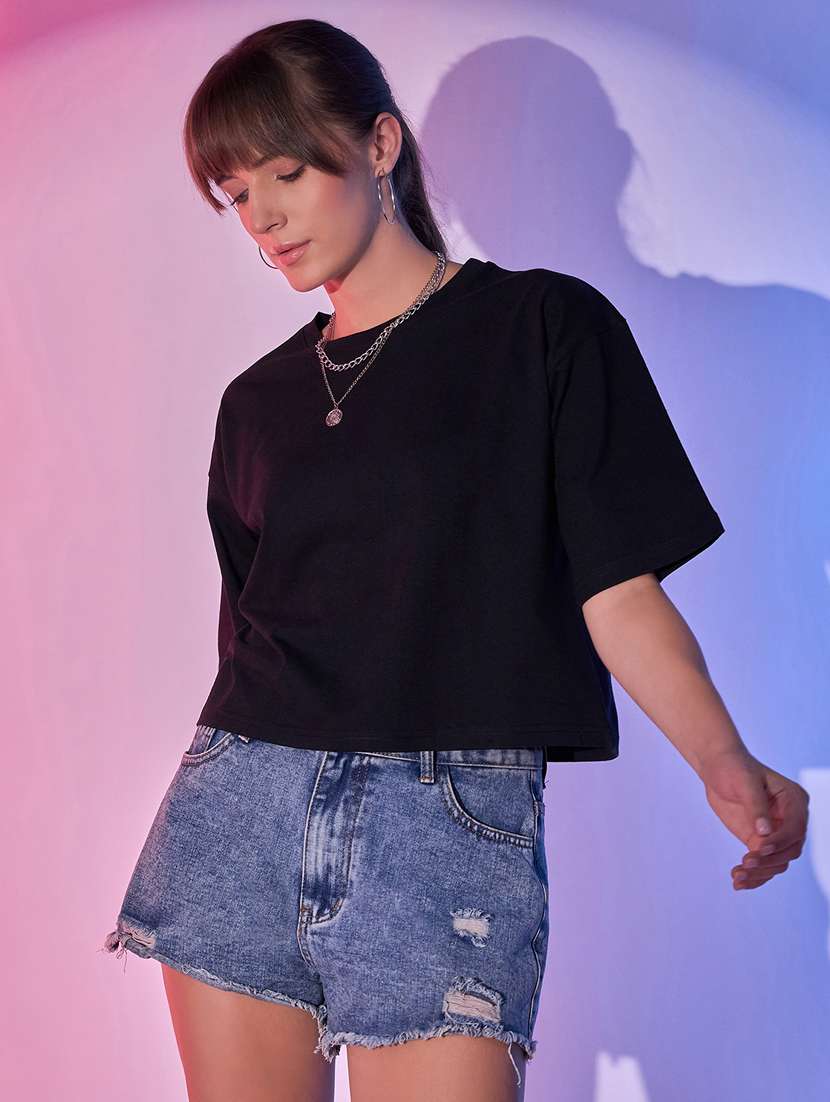 women black cotton boxy t-shirt