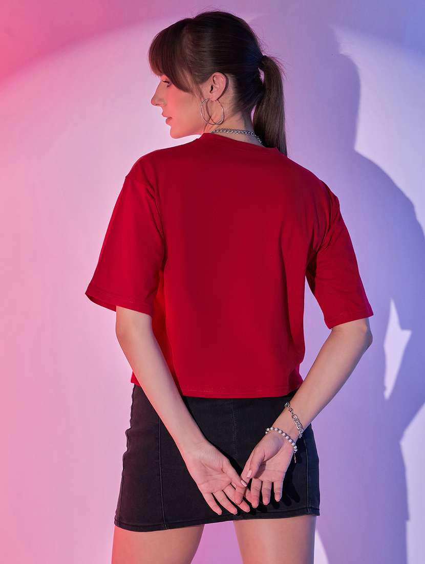 women solid short sleeves boxy t-shirt - 21344186 - Standard Image - 3