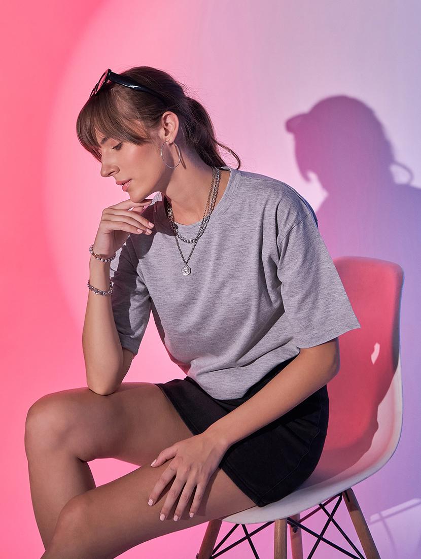 women grey cotton boxy t-shirt - 21344188 - Standard Image - 3