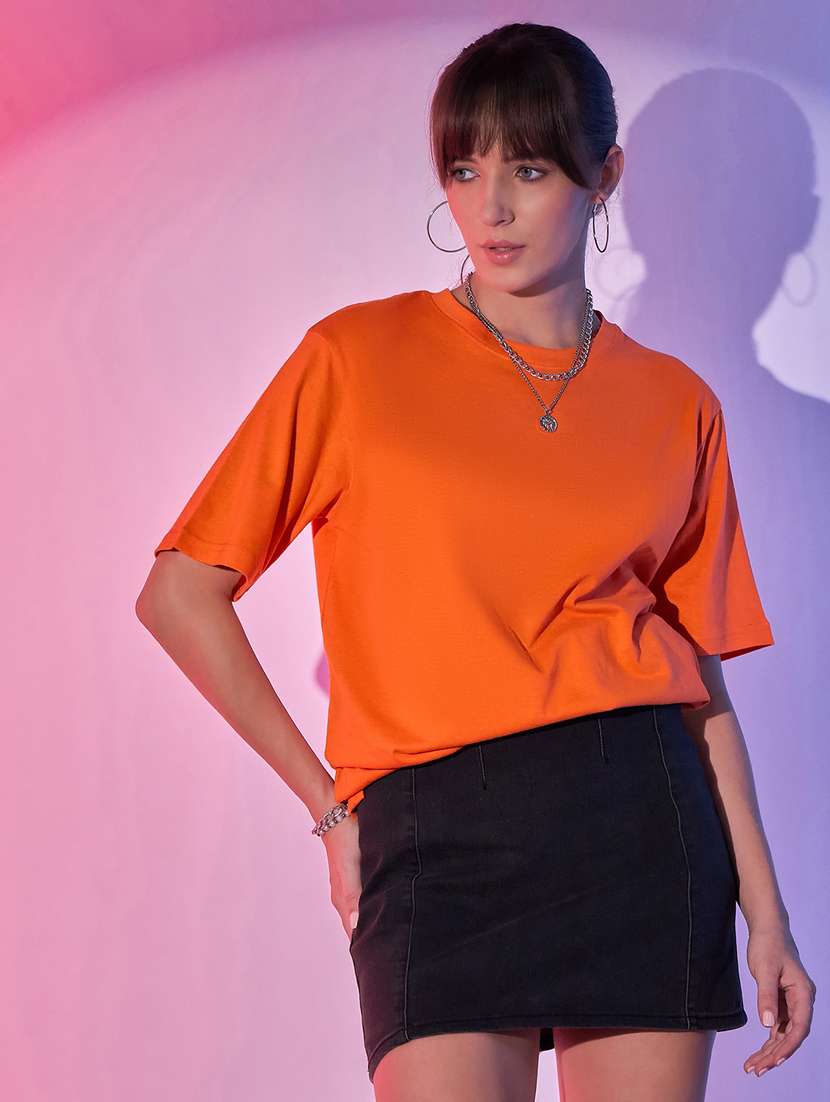 women solid short sleeves oversized t-shirt