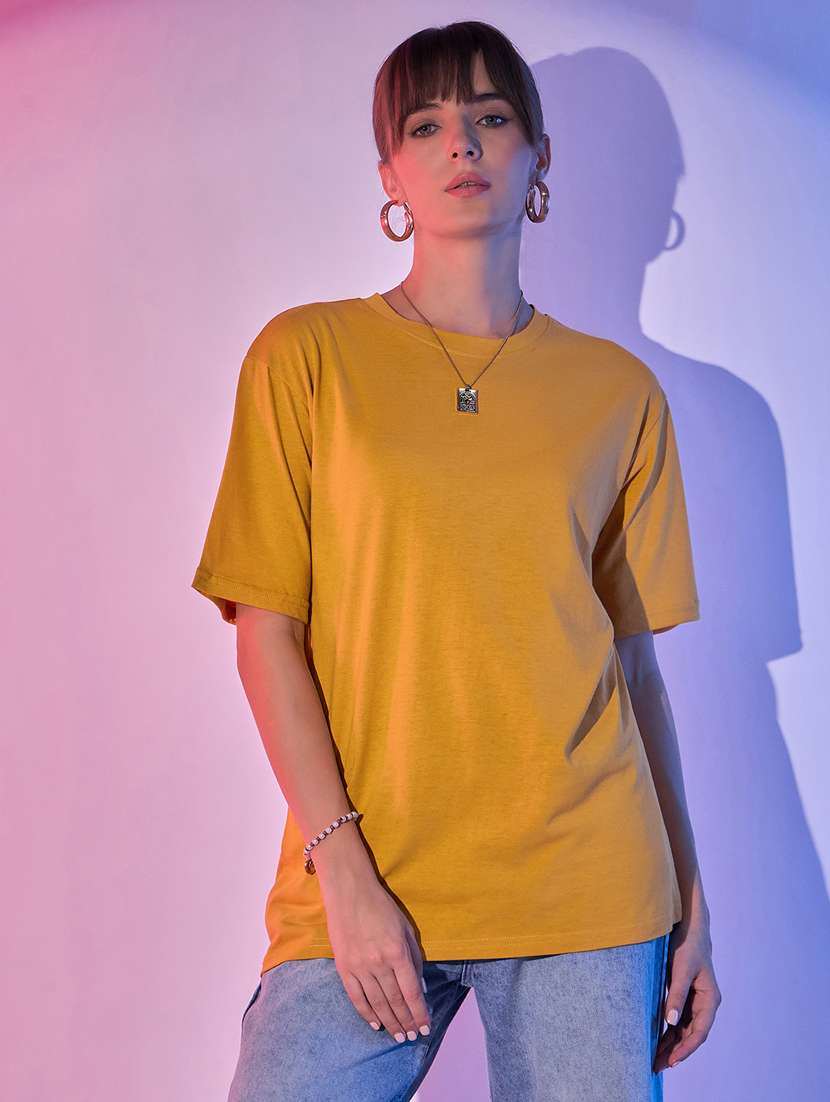 women yellow cotton oversized t-shirt