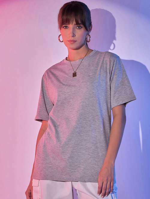 women solid short sleeves oversized t-shirt - 21344196 -  Standard Image - 0