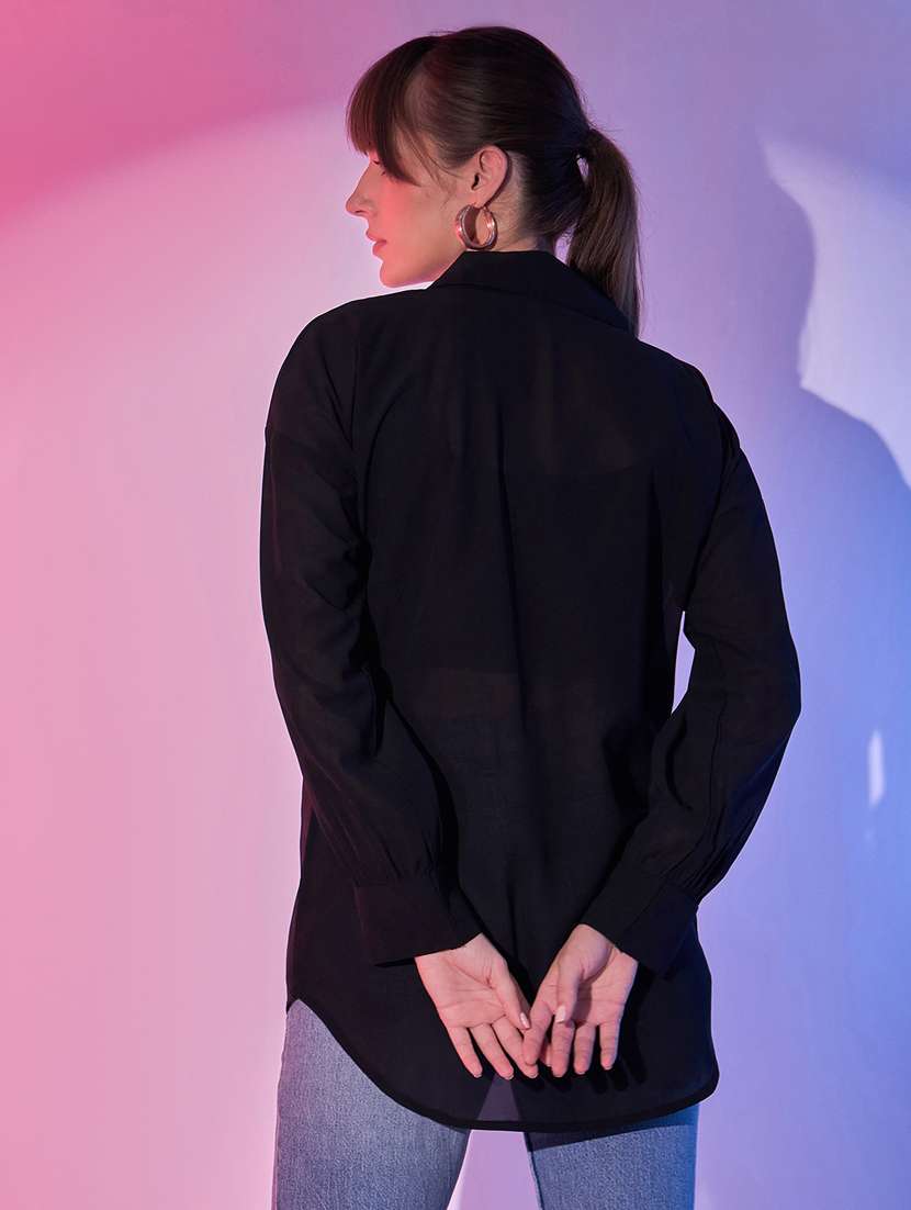women solid collared high-low shirt - 21344198 - Standard Image - 3