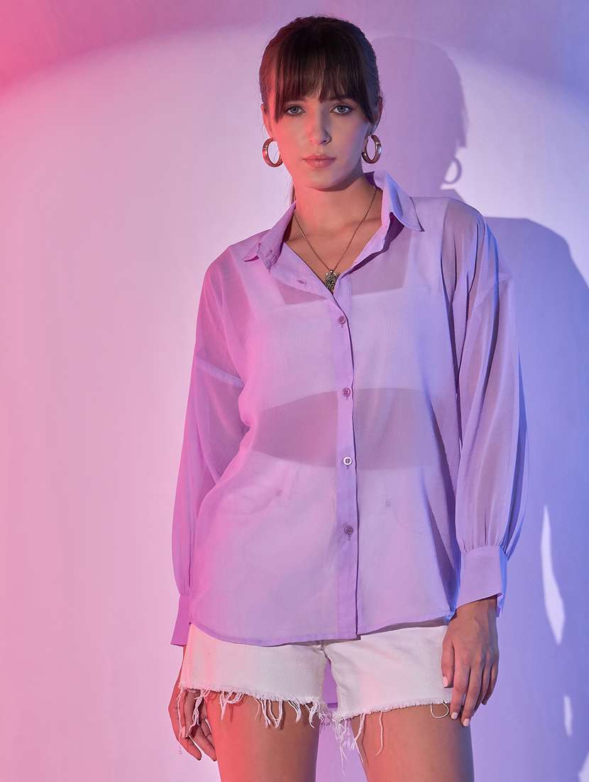 women lavender georgette high-low shirt - 21344199 - Zoom Image - 0