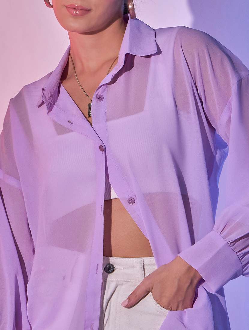 women lavender georgette high-low shirt - 21344199 - Standard Image - 5