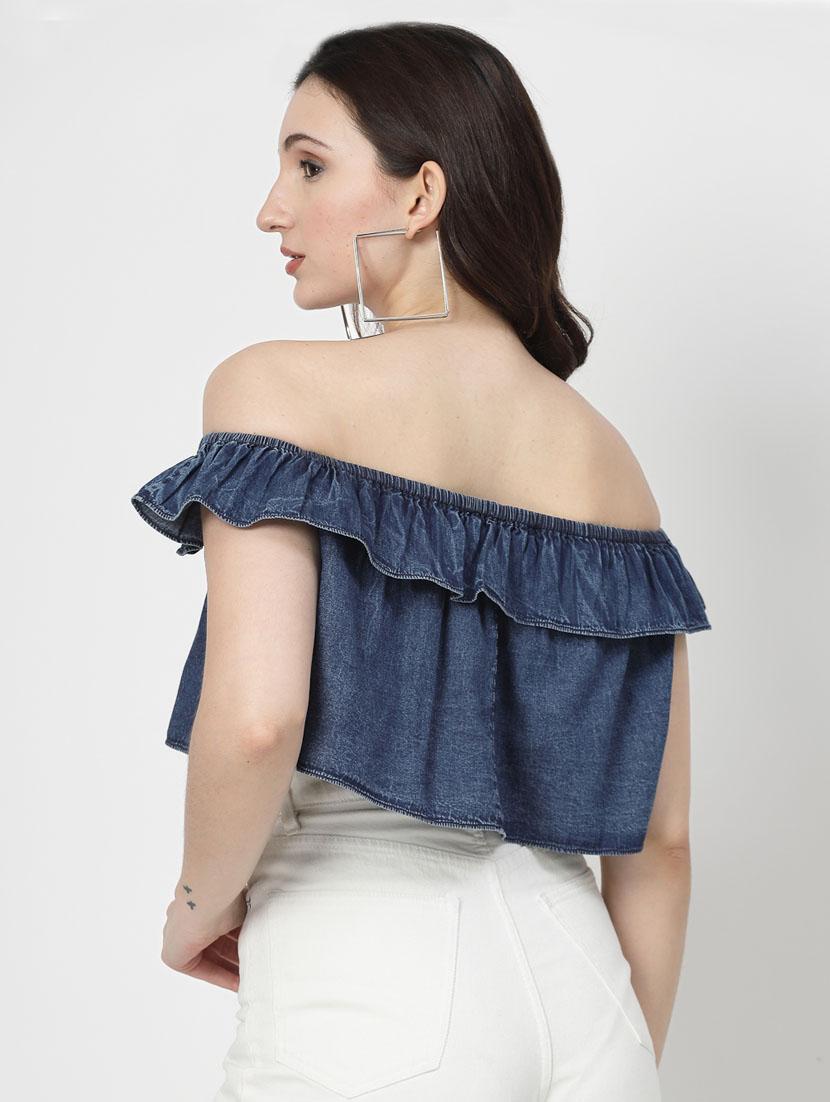 women blue cotton blend crop top - 21344258 - Standard Image - 3