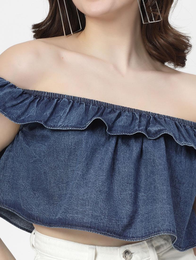 women blue cotton blend crop top - 21344258 - Standard Image - 5