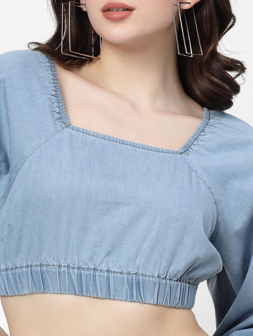 women blue cotton blend crop top - 21344259 - Standard Image - 5